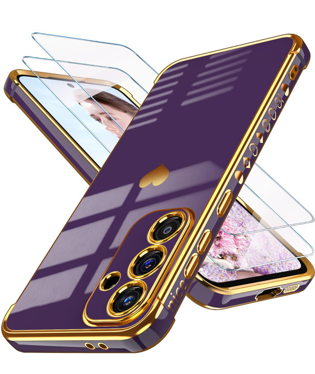 Dretal for Samsung Galaxy S24 FE 5G Case with Screen Protector Women Girl Cute Girly LoveHeart Luxury Gold Soft Camera P