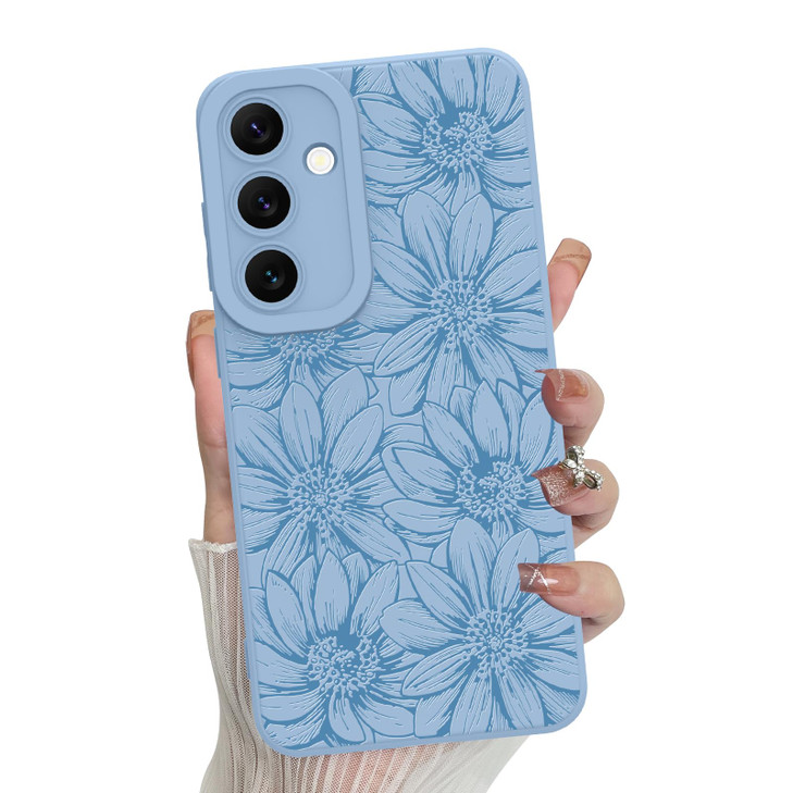 MZELQ for Samsung Galaxy S24 Fe Case Silicone Blue Floral Flowers Sunflowers Cute Pattern Camera Protection Soft Slim Ph