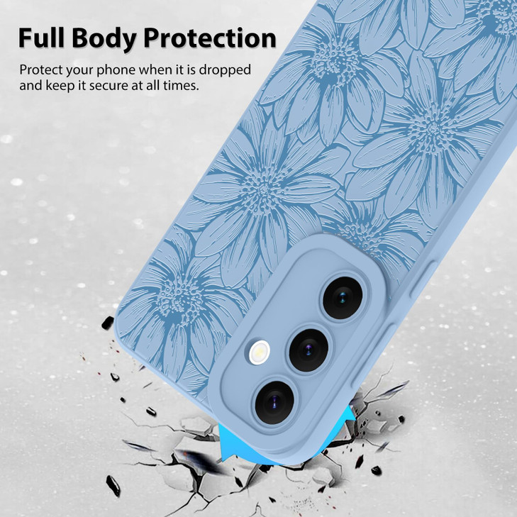 MZELQ for Samsung Galaxy S24 Fe Case Silicone Blue Floral Flowers Sunflowers Cute Pattern Camera Protection Soft Slim Ph
