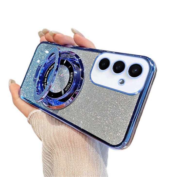 OOPKINS Case for Samsung Galaxy S24 FE Glitter Luxury Plating Silicon TPU Cover Lens Protector Wireless Charging Compati