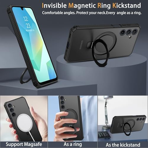 GUAGUA for Samsung Galaxy A16 5G Case with Stand Magnetic Invisible Ring Holder Translucent Matte Back Slim Shockproof P