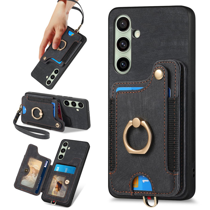 for Samsung Galaxy S24 FE Case with Card Holder for Woman ManPU Leather Flip Folio Wallet CaseRFID Blocking Ring Holder