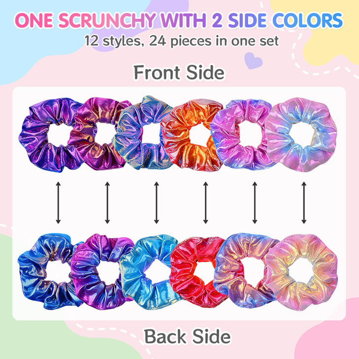 24Pcs Hair Scrunchies for Girls Shiny Metallic Scrunchies Cute Elastic Hair Bands Scrunchy Hair Ties Ponytail Holder for Girls Women Hair Accessories