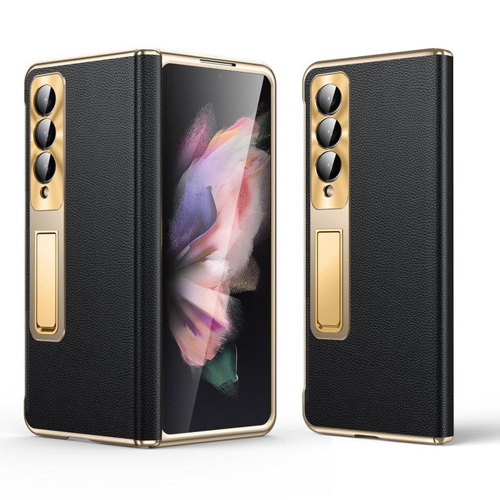 Libeagle for Samsung Galaxy Z Fold 3 Case Electroplated Frame Luxury Leather Back Full Magnetic Hinge Protective Screen