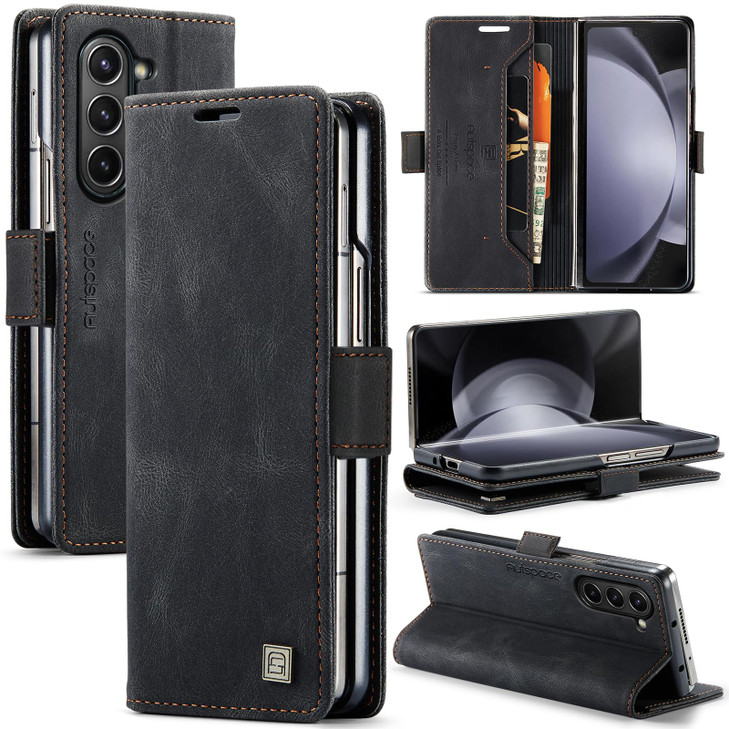 EYZUTAK Wallet Case for Samsung Galaxy Z Fold 5 Retro Matte Premium PU Leather Magnetic Flip Folio Case with RFID Blocki