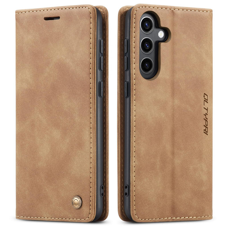 QLTYPRI Case for Samsung Galaxy S24 FE Vintage PU Leather Wallet Case Card Slot Kickstand Magnetic Closure Shockproof Fl
