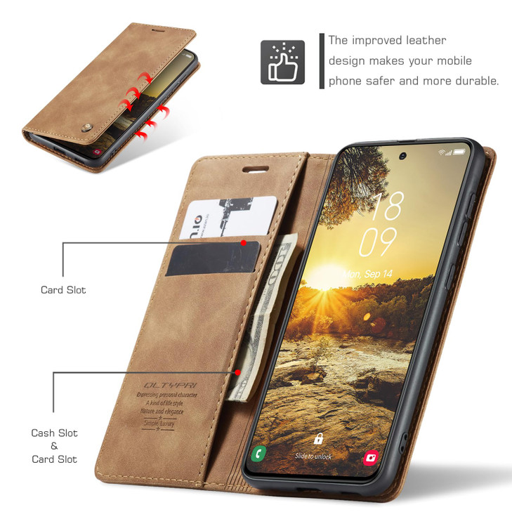 QLTYPRI Case for Samsung Galaxy S24 FE Vintage PU Leather Wallet Case Card Slot Kickstand Magnetic Closure Shockproof Fl