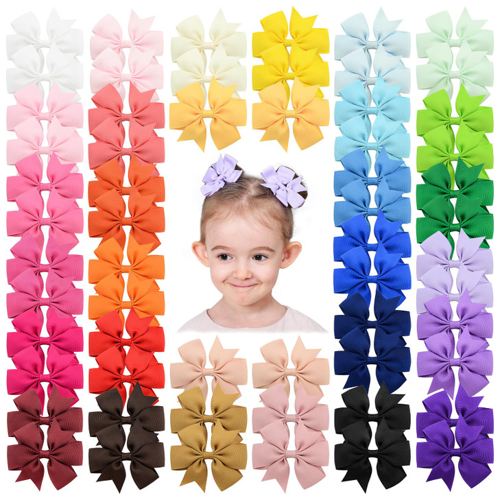 60PCS 3 Inch Hair Bows Grosgrain Ribbon Toddler Hair Accessories with Alligator Clip Bow for Girls Baby Kids Teens In Pairs