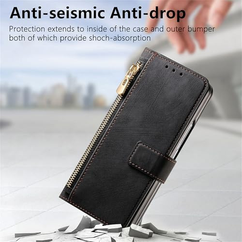 Fofvccv Magnetic 2 in 1 Detachable Wallet Case for Samsung Galaxy Z Fold 6 with Card Holder PU Leather Zipper Purse with
