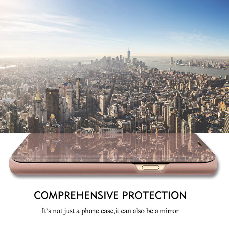 Z Fold 6 Case Compatible for Samsung Galaxy Z Fold6 5G Cell Phone Case with Kickstand PU Leather Clear View Mirror Flip