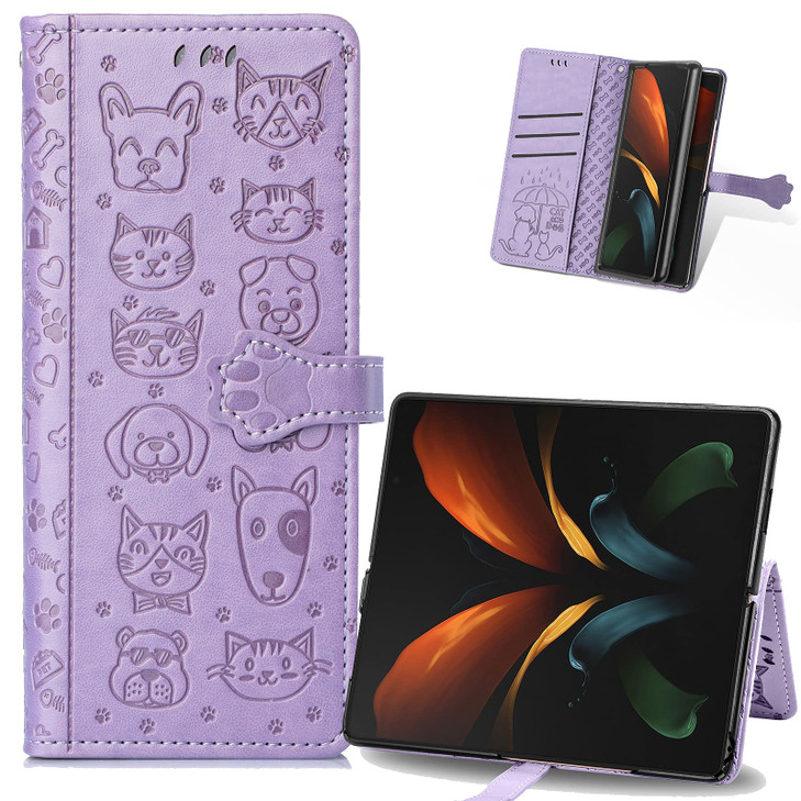 CCSmall for Samsung Galaxy Z Fold 3 5G Cartoon Cute Wallet CaseCat Dog Style Flip Phone Cover with ID Card Holder PU Lea