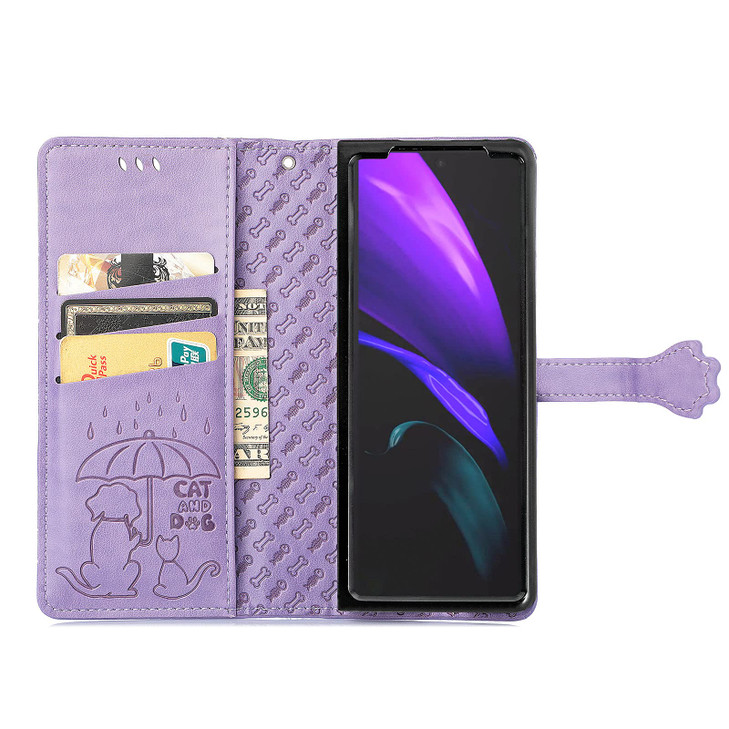 CCSmall for Samsung Galaxy Z Fold 3 5G Cartoon Cute Wallet CaseCat Dog Style Flip Phone Cover with ID Card Holder PU Lea