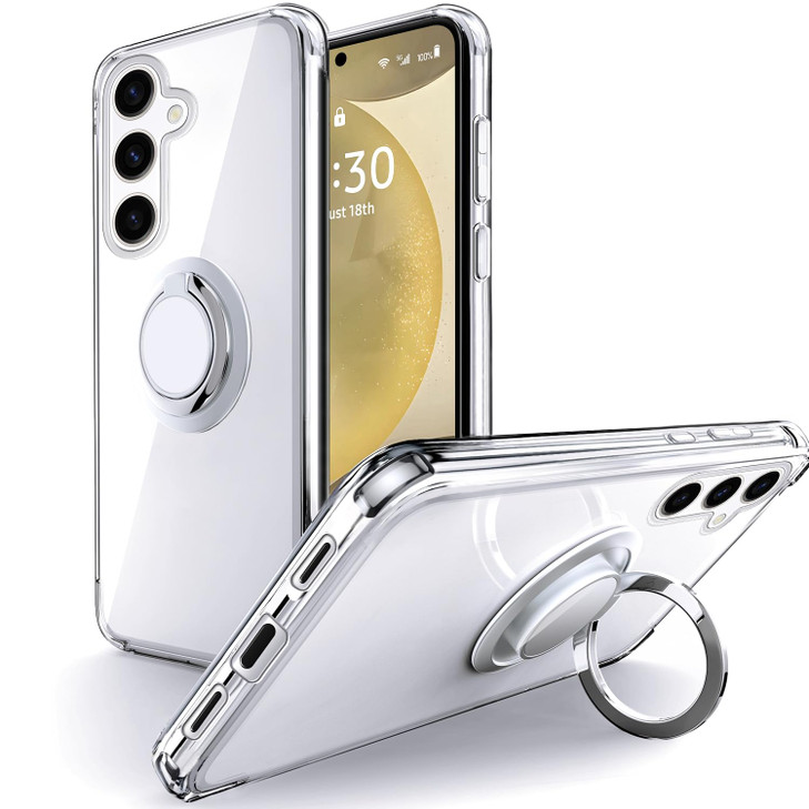 Silverback for Samsung Galaxy S24 FE Case Clear with Ring Kickstand Protective Soft TPU Shock Absorbing Bumper Shockproo