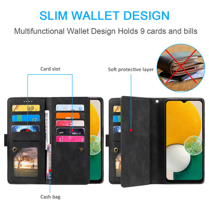UEEBAI Wallet Case for Samsung Galaxy S24 FE 5G 9 Card Holder Slots Zipper Pocket Handbag Case Magnetic Closure Kickstan