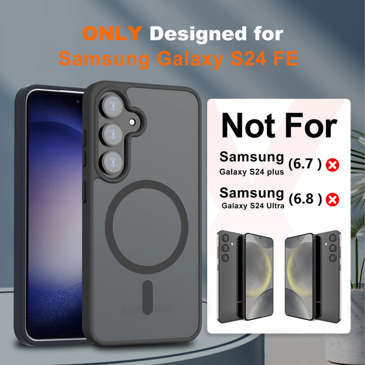 Hualele Magnetic Designed for Samsung Galaxy S24 FE Case Compatible with MagSafe Military Grade Dropproof Translucent Ma