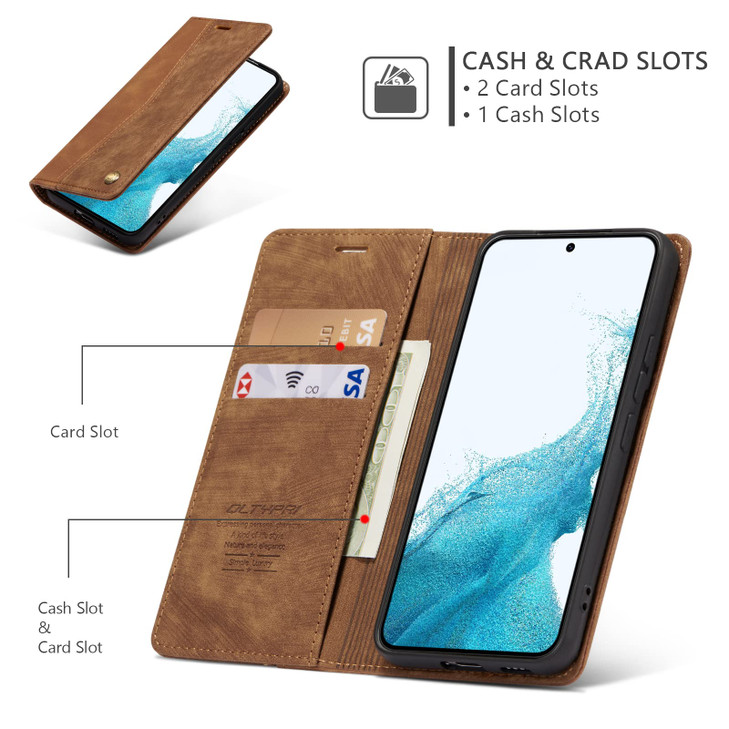 QLTYPRI Wallet Case for Samsung Galaxy S24 Vintage Folio PU Leather Purse Case with Card Slots Magnetic Closure Kickstan