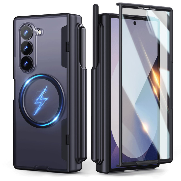 Lanhiem Magnetic for Samsung Galaxy Z Fold 6 Case with S Pen Holder Compatible with Magsafe Full Body MilGrade Shockproo