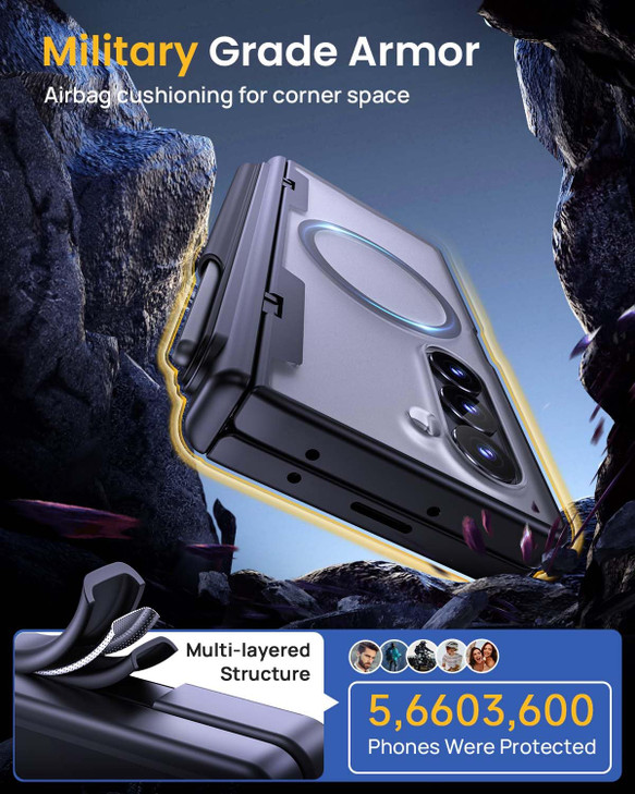 Lanhiem Magnetic for Samsung Galaxy Z Fold 6 Case with S Pen Holder Compatible with Magsafe Full Body MilGrade Shockproo
