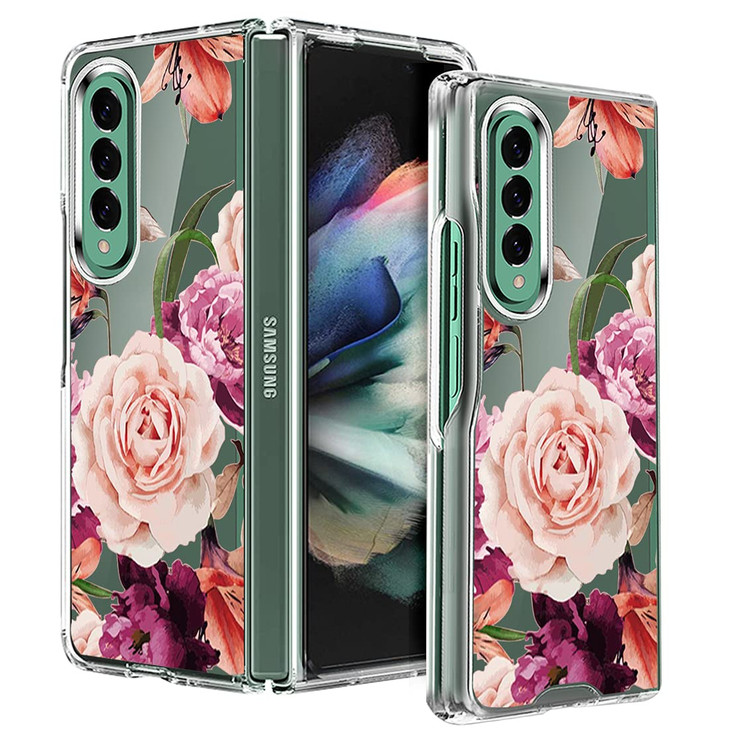 Osophter for Galaxy Z Fold 3 Case Clear Flower Floral for Girls Women ShockAbsorption Transparent Back Cell Phone Cover