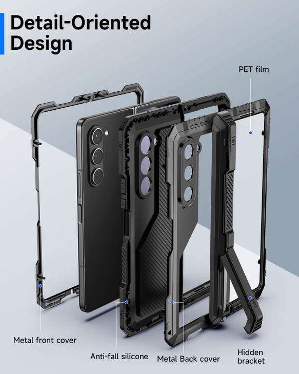seacosmo Case for Samsung Galaxy Z Fold 5 Builtin Screen Protector Metal Bumper Shockproof Protective Cover Heavy Duty P