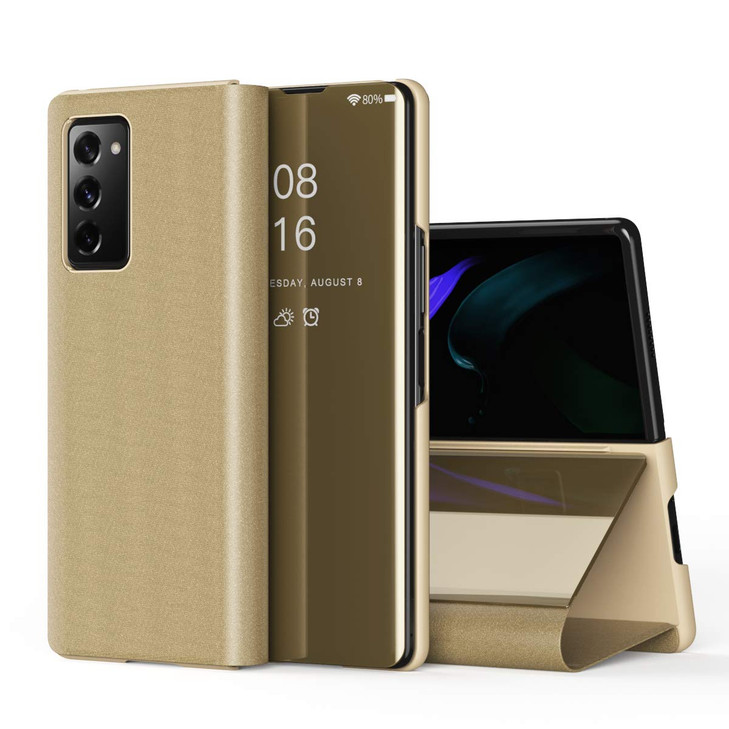 COTDINFOR Compatible with Samsung Galaxy Z Fold 2 Case Mirror View Clear Glitter Leather Flip Case with Kickstand Luxury