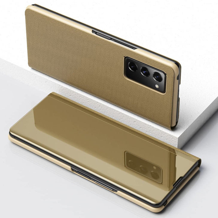 COTDINFOR Compatible with Samsung Galaxy Z Fold 2 Case Mirror View Clear Glitter Leather Flip Case with Kickstand Luxury