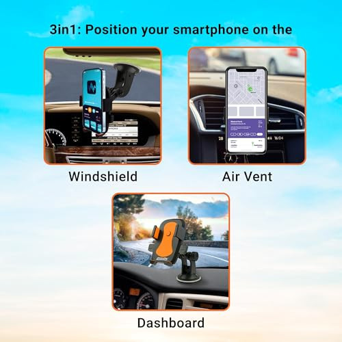 Armor All Phone Mount for Cars 3in1 Phone Holder Suction Dashboard Windshield Vent Mount 360 Rotation Fits iPhone Max An