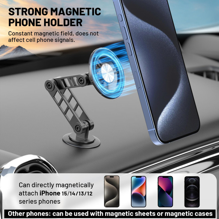 Mutigy Magnetic Phone Holder for Car Fits for Magsafe Car Mount 1080 Rotation and Foldable Strong Magnets Car Phone Hold