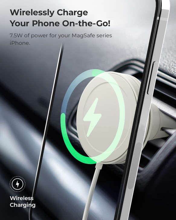 iOttie Velox Mini MagSafe Compatible Air Vent Car Mount in Astral Gray with Wireless Charging for iPhone 13 14 15 Series