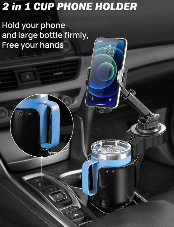 JOYTUTUS Car Phone Holder Mount with 360 Degree Rotation Large Cup Adapter Compatible with iPhone Samsung 2 Pack