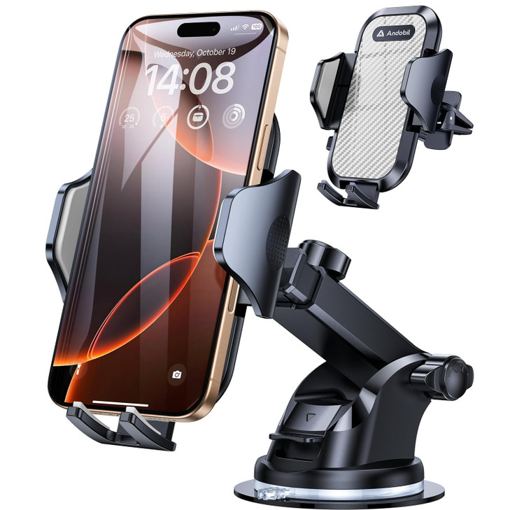 andobil Car Phone Mount Ultra Stable Big Phones Friendly Cell Phone Holders for Your Car Dashboard Windshield Vent Truck
