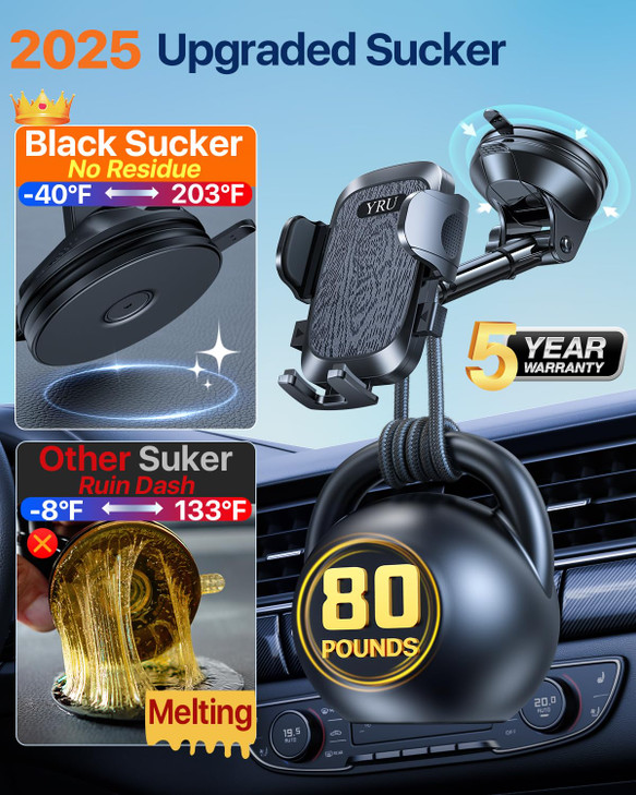 YRU True Upgrade for Safety Car Phone Holder Mount Patent MilitaryGrade Dashboard Cell Phone Holder for Car Vent Windshi