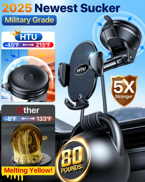 HTU MilitaryGrade Suction Cell Phone Holder for CarFlexible Telescopic Arm Car Phone Mount Stand for Dashboard Windshiel