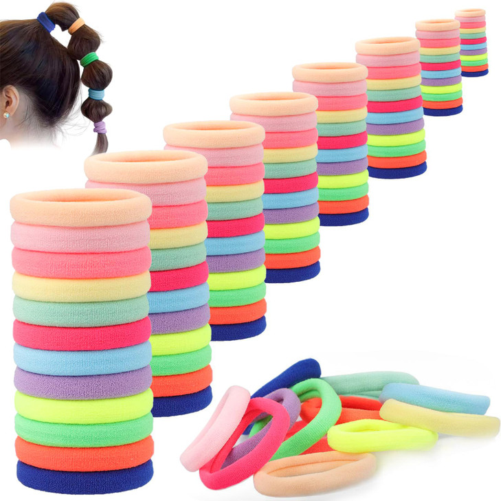 Hair Ties 100 Packs for Thick and Thin Hair, No Damage Hair Elastics & Ponytail Holders, Strong No Slip Elastic Rubber Bands for Women Girls, Multi-C