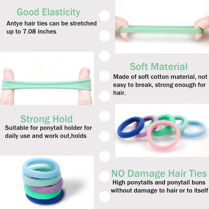 Hair Ties 100 Packs for Thick and Thin Hair, No Damage Hair Elastics & Ponytail Holders, Strong No Slip Elastic Rubber Bands for Women Girls, Multi-C