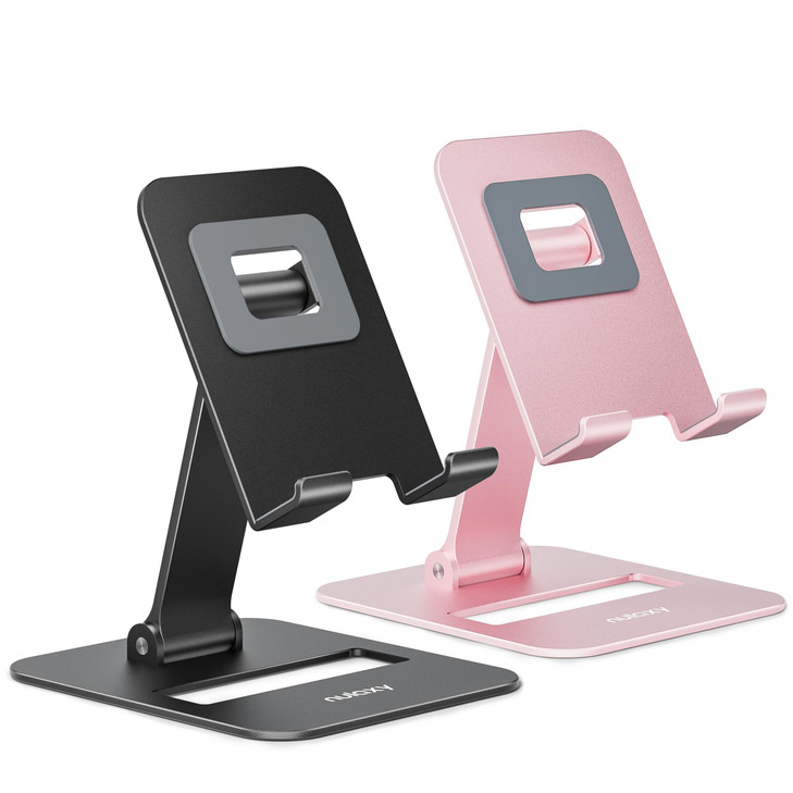 Nulaxy 2 Pack Dual Folding Cell Phone Stand Fully Adjustable Phone Holder for Desk Compatible with iPhone 17 16 15 14 13