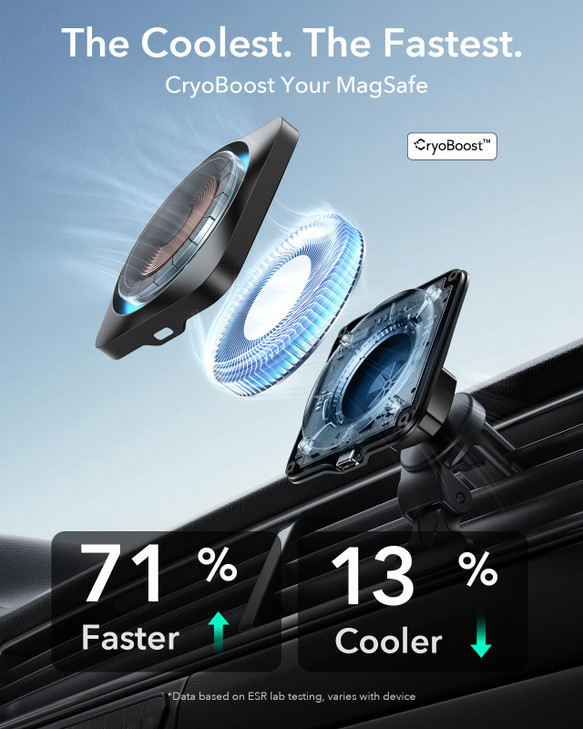 ESR for 15W MagSafe Car Mount Charger with CryoBoost Phone Cooling MagSafe Car Charger Air VentDashboard Wireless Chargi
