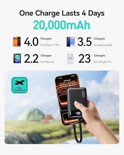 INIU Portable Charger Smallest 225W 20000mAh USB C in Out Power Bank Fast Charging PD 30QC 40 LED Display Phone Battery