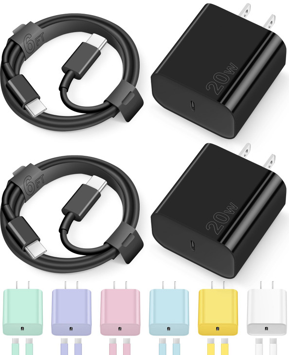 iPhone 17 16 15 Charger Fast Charging Type C Chargers USB C Charger Block iPhone Air Chargers with 2 Pack 6FT Cable for