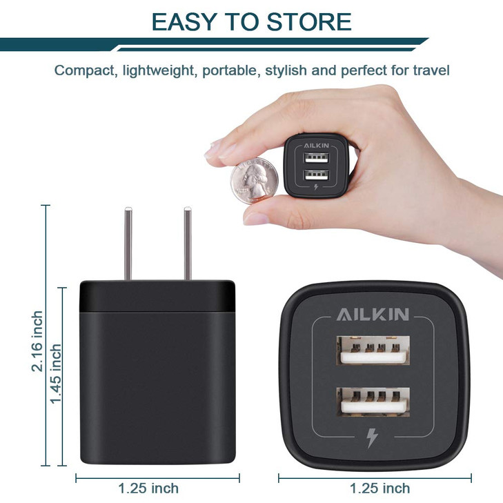 USB Wall Charger AILKIN 21A Dual Port USB Wall Charger Adapter Plug Fast Charging Cube Power Box ac 5v Block for iPhone