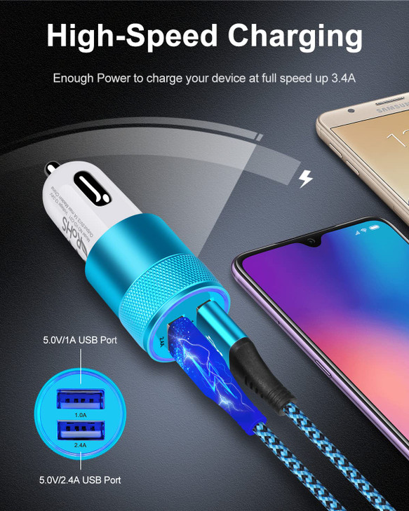 Cigarette Lighter Adapter USB Car Charger 34a Fast Charging DualPort Cargador de Carro for iPhone 17 16 15 14 13 12 SE 1