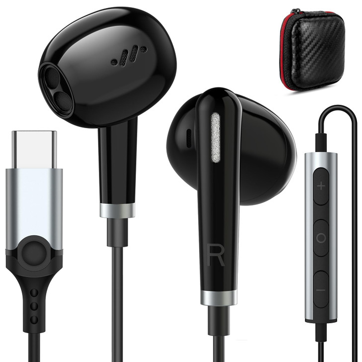 USB C Wired Earbuds for iPhone 17 16 15 Pro Max HiFi Stereo USB C Headphones Type C Earphones with Microphone Volume Con