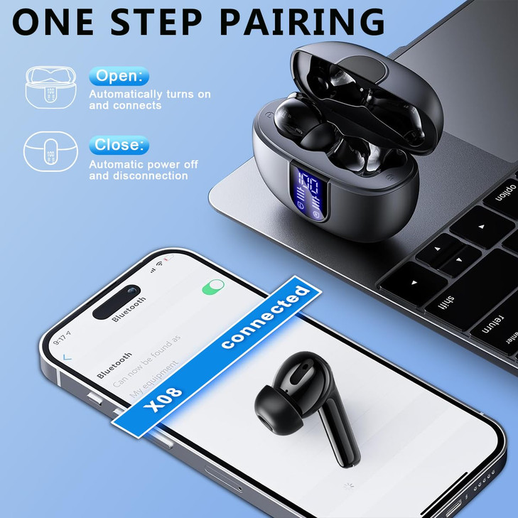 HYIEAR Wireless Earbuds Bluetooth Earbuds V53 40H Playtime LED Display IPX5 Waterproof Bluetooth Headphones with Mic Sup