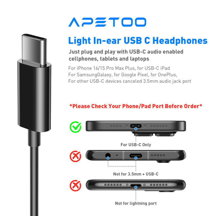 USB C Headphones for iPhone 17 16 15 Pro Max USB C Wired Earbuds with Microphone Volume Control Stereo inEar Earphones f