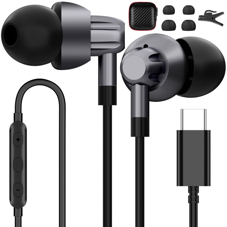 USB C Headphones for Samsung Galaxy S24S25S23 UltraS22S21 FES20Note 20 10 Wired Earbuds with Microphone Noise Canceling