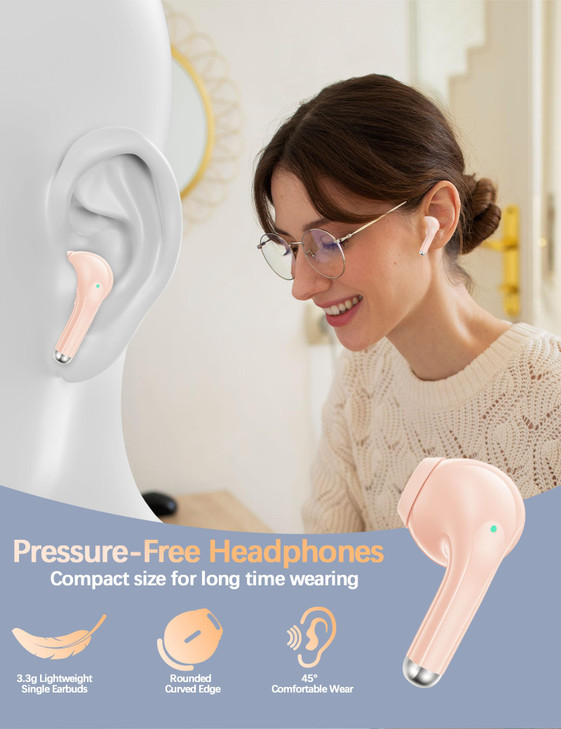 Wireless Earbuds 53 Bluetooth Headphone Small Ear Bud for Women Girls All Day Ready Workout Sports Gym Earphones for App