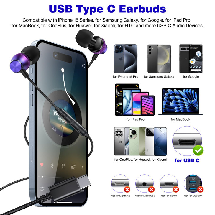 USB C Headphone for iPhone 17 16 Pro Max 15 Plus iPad 11 Mini 6 Pixel 10 9 8 COOYA Type C Wired Earbuds for Samsung A16