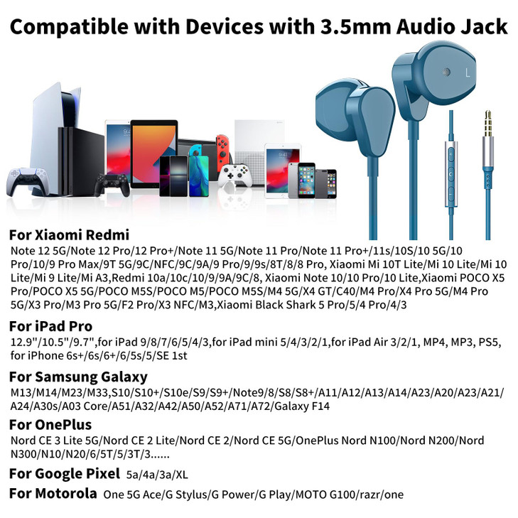 35mm Headphones Wired Earphones for Samsung Galaxy A25 A15 A12 A13 A03s A14 A23 A71 Noise Isolating Wired Earbuds with M