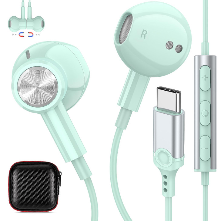USB C Headphones for Samsung S24 S25 Ultra 23 Type C Earphones with Microphone Magnetic HiFi Stereo Cord USBC Wired Earb