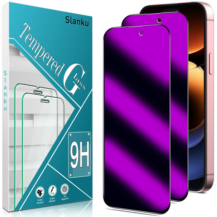 Slanku 2 Pack Privacy Screen Protector for iPhone 16 AntiBlue Light Temered Glass Eye Protection AntiSpy Colorful Gradie